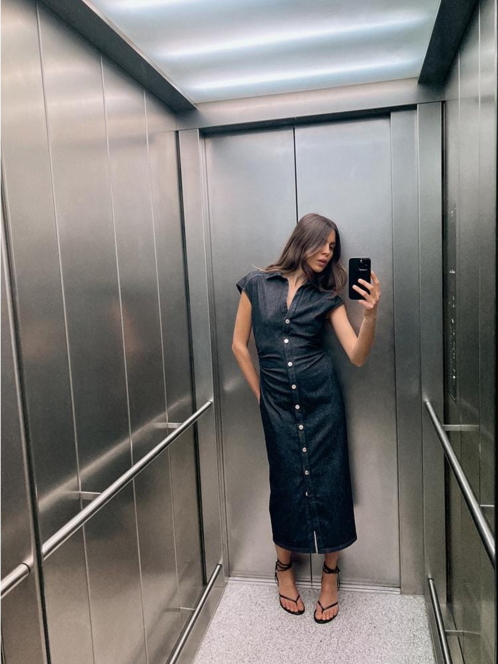 ZARA Dark Blue Denim Midi Shirt Dress - Picture 7 of 15